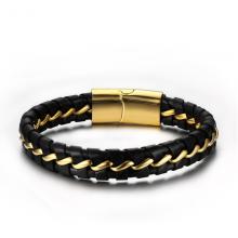 Stainless steel bracelet men leather weave bracelet