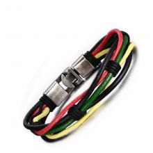 Stainless steel bracelet men colorful leather wrap bracelet