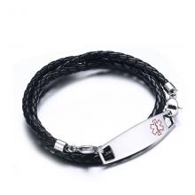 Stainless steel bracelet Medical logo men double layer leather bracelet