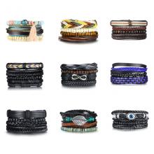 Stainless steel bracelet multilayer warve leather bracelet